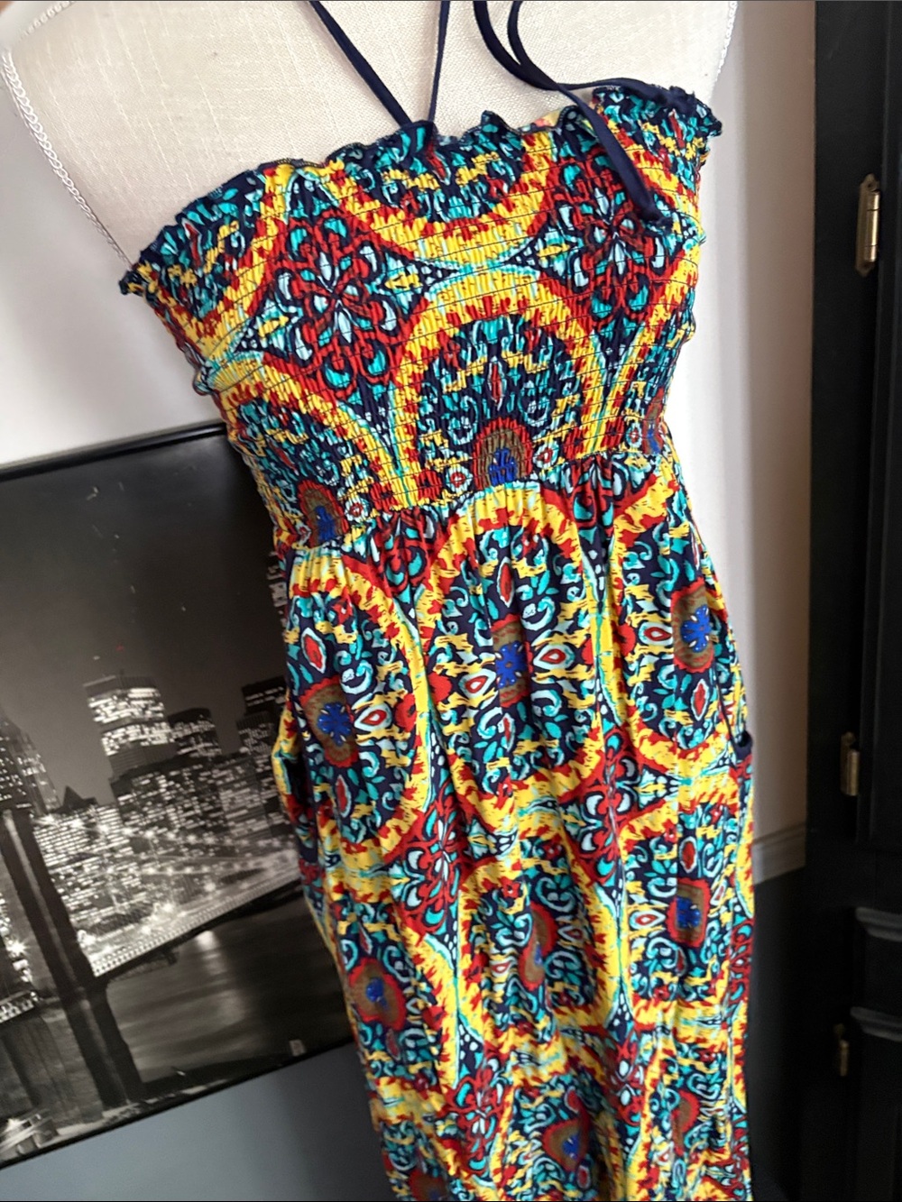 Band of Gypsies Halter Maxi Dress in Yellow, Blue, Red